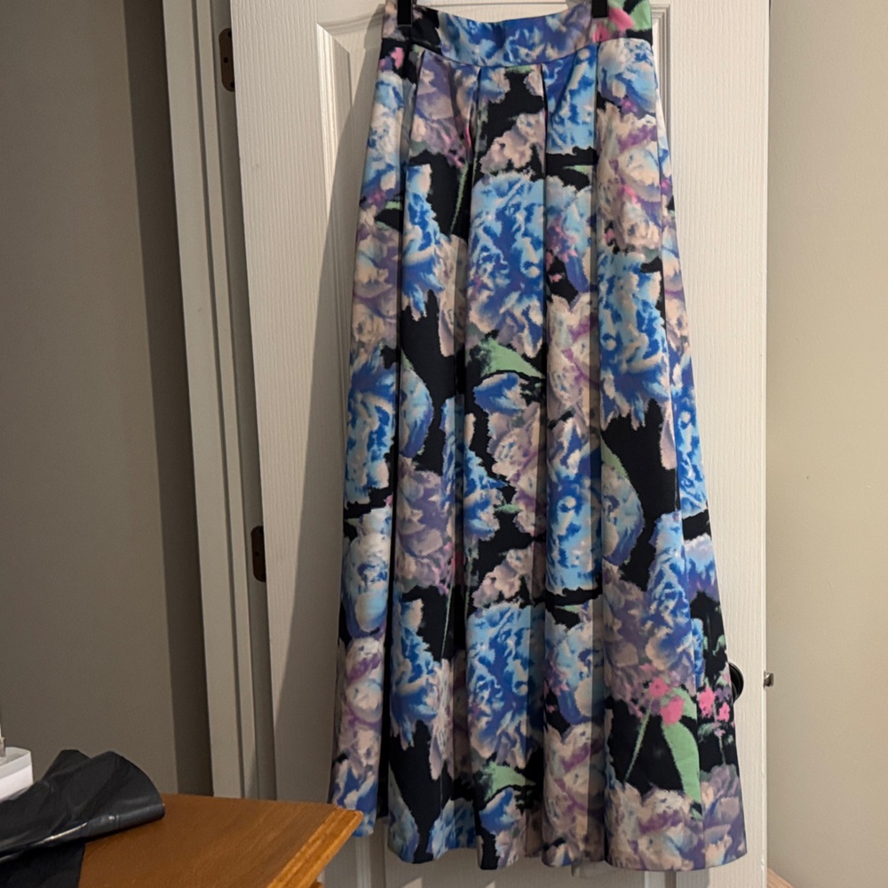 Eliza J Blue and Black Floral A-Line Skirt